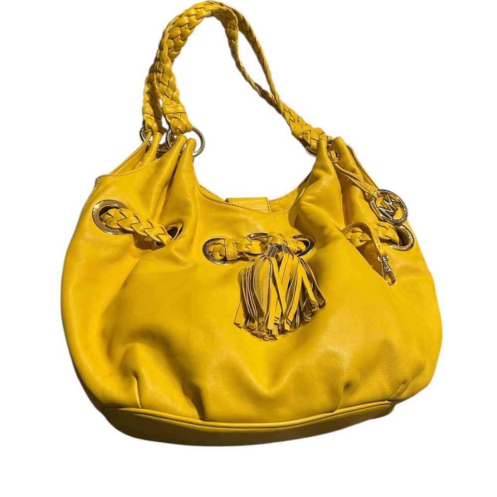 Michael Kors Astor Large Grommet Tassel Leather Hobo Shoulder Bag Yellow NWOT - Picture 1 of 12